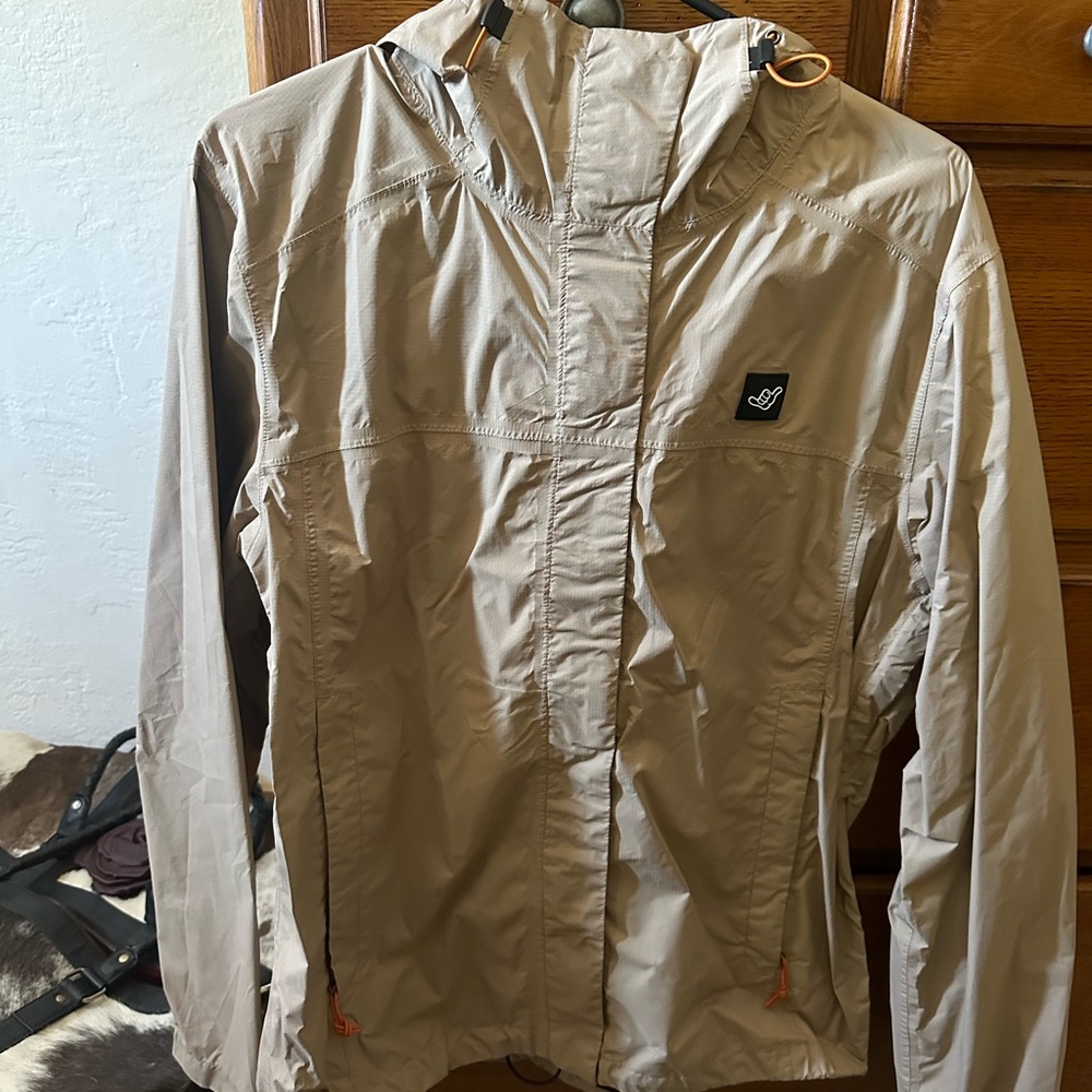 Dutch Bros Tan Windbreaker Lightweight Hooded Jacket